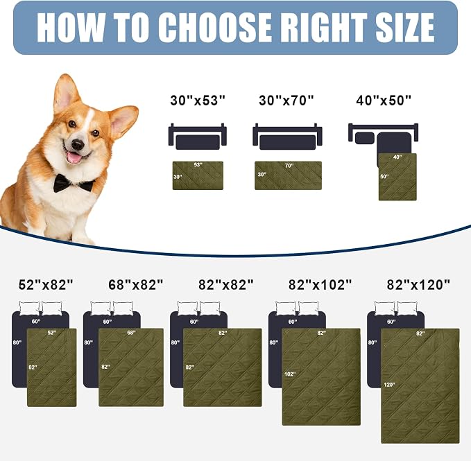 Smiry Waterproof Reversible Dog Bed Cover Pet Blanket | Pet Friendly, Soft Fabric, Washable Dog Blanket for Furniture Bed Couch Sofa, Checkered (82"x120", Green/Navy) - Image 6