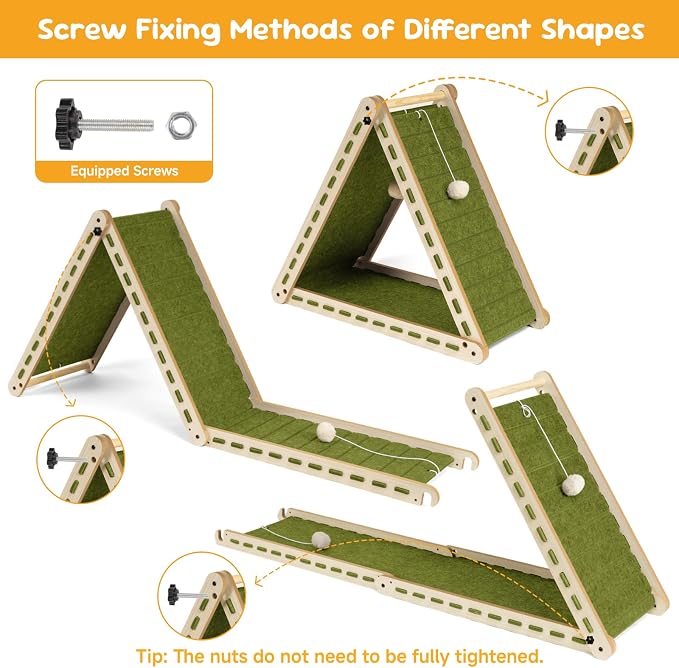 Large Foldable Felt Cat Scratcher for Indoor Cats Full Body Stretch | Wear-resistant felt scratcher pad, cozy cat hideaway with hanging ball toy, suitable for kittens and indoor cats (Green） - Image 7