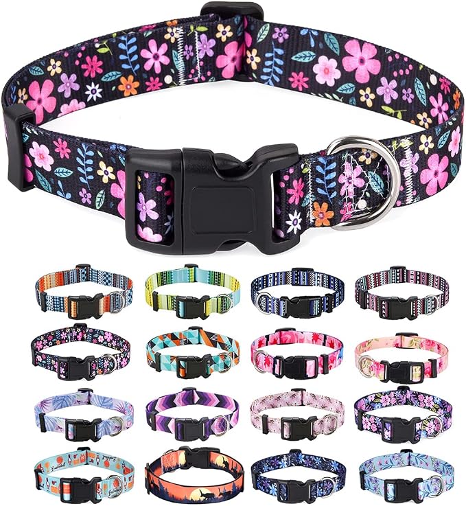 Mihqy Dog Collar for Small Dogs Puppy Cats,Fashion Design, Floral,XS | Neck Fit 7.9"-11.8", Multiple Patterns，4 Sizes for Small Medium Large Dogs, Comfortable for Walks and Outdoor Hikes by Mihqy