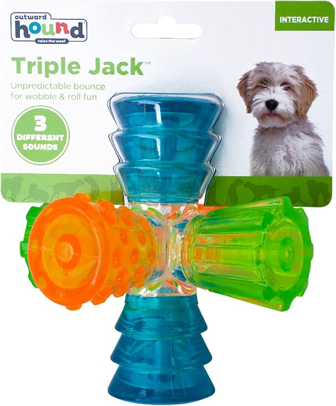Outward Hound Triple Jack Interactive Multi-Squeak Dog Toy, 4.9" | Grunts, Squeaks & Squawks, 3 Unique Textures, Unpredictable Bounce, Indoor Outdoor, Moderate Chewers, Dogs & Puppies - Image 2