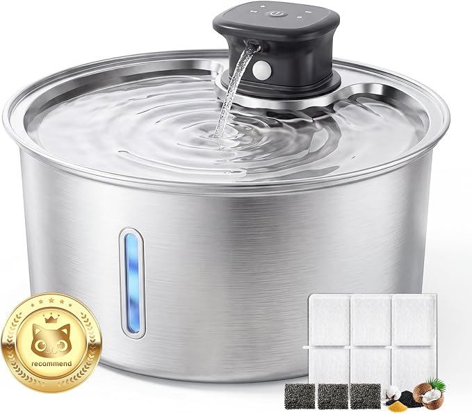 Jzlapro Wireless Cat Water Fountain,108oz Stainless Steel,Battery Operated | 3 Pack Filters | Cordless & Rechargeable | Motion Sensor | BPA-Free | DishwasherSafe | 20dB Ultra-Quiet | 3.2L capacity by Jzlapro