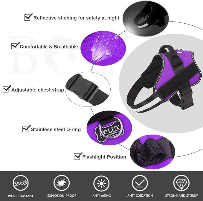 Dog Harness, No-Pull Reflective Dog Vest, Breathable Adjustable Pet Harness with Handle for Outdoor Walking - No More Pulling, Tugging or Choking (Purple, XS) - Image 2