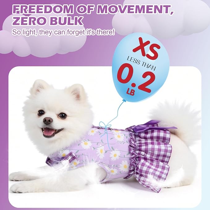 EXPAWLORER Dog Harness Small Medium Sized Dogs, No Choke No Pull Mesh Vest | Daisy Dog Dress Bowknot Harness and Leash Set, Soft Cute Princess Puppy Outfits Clothes Costume for Girls Party Cats Purple S - Image 5