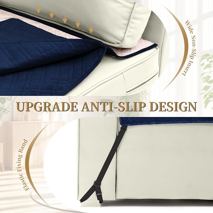 Velvet 100% Waterproof Couch Cover for Dogs Washable Sofa Covers for 3 Cushion Couch Pet Friendly Oversized Sofa Slipcovers Non Slip Furniture Protector with Pockets (XX-Large, Navy) - Image 3