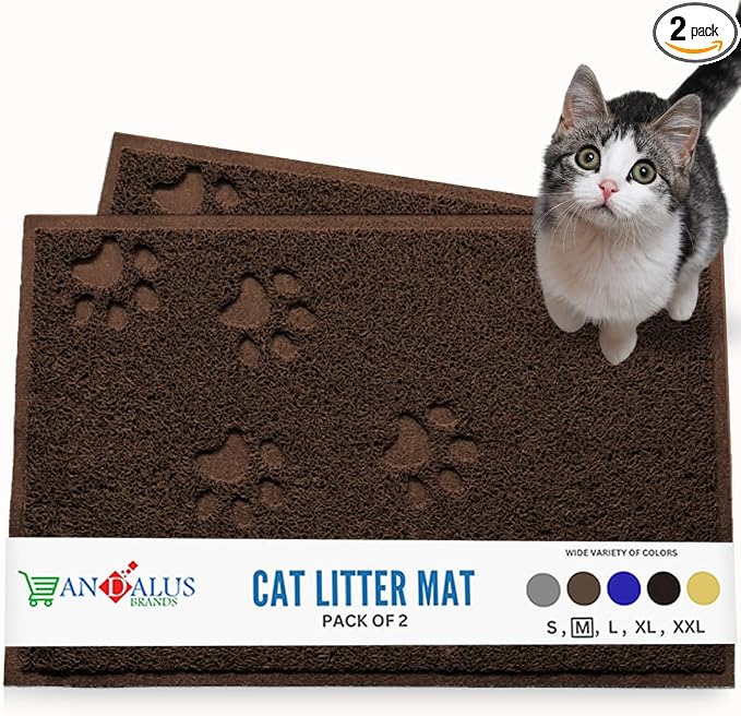 Andalus Medium Cat Litter Mat, Pack of 2 - Waterproof, Non-Slip & Easy to Clean Cat Litter Box Mat for Extra Efficient Pet Litter-Trapping, Brown (23.5” X 15.75”) by AndalusBrand