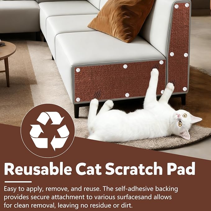 Cat Scratch Couch Furniture Protector,Trimmable Self-Adhesive Cats Claws Scratch Pads, Sisal DIY Climbing Couch Protector for Scratch Post Cat Tree Replacement Indoor(Brown, 78.7"x15.8") - Image 5
