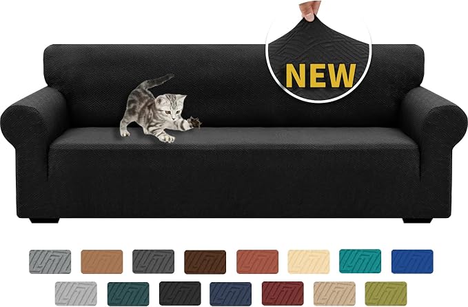 XINEAGE Stretch Jacquard XL Sofa Cover, Non Slip Sofa Slipcover for Dog | High-Stretch Fabric. Wear-Resistant, Pet Friendly. Easy Install & Washable for Living Rooms, Offices.Classic Black by XINEAGE