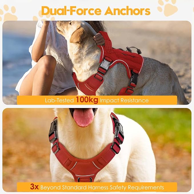 Heavy-Duty Tactical Dog Harness for Large Dogs, No Pull Adjustable Reflective Pet Vest with Molle System, K9 Military-Grade Control for Service Training, Outdoor & 10+ Breeds, Red, Medium - Image 4