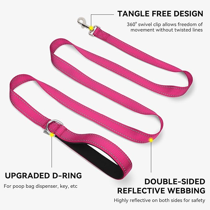 Joytale Reflective Dog Leash for Small Dogs, 5 FT x 3/4", Hotpink | Heavy Duty Nylon Webbing, Padded Handle for Comfort, Visible at Night, for Walking & Training - Image 5