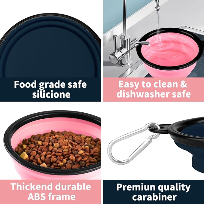 COOYOO Collapsible Dog Bowl,2 Pack Collapsible Dog Water Bowls for Cats Dogs,Portable Pet Feeding Watering Dish for Walking Parking Traveling with 2 Carabiners - Image 4