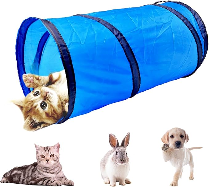 iCAGY Cat Tunnel for Indoor Small Cats Kittens Rabbits, Foldable Tube Toys | Interactive Pet Crinkle Pop Up Tunnel Play Toys, Relieve Cat Boredom, Light Pink 20" - Image 6