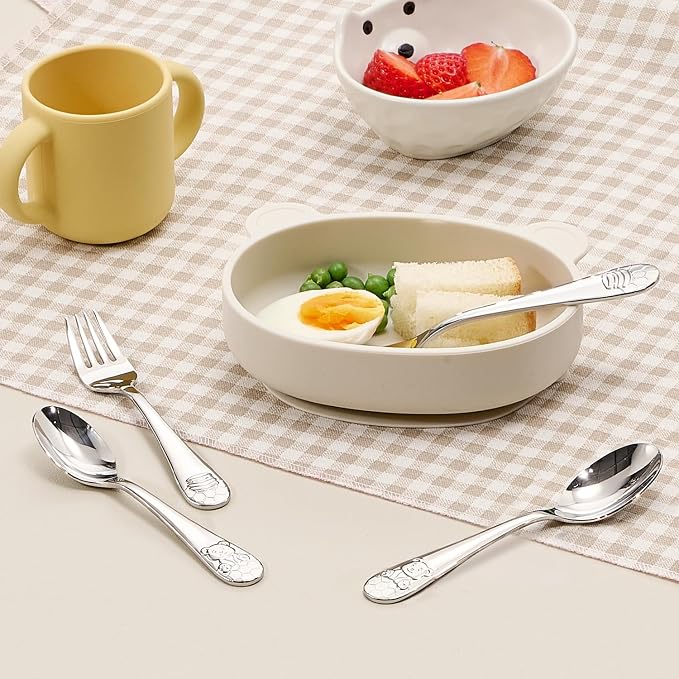 KINGSTONE 2 Pcs Kids Silverware with Case, Stainless Steel, Honey Bear | Large 18/10 Stainless Steel Fork & Spoon, Ergonomic, Lightweight, Self-Feeding Children Flatware for Travel & Home - Image 6
