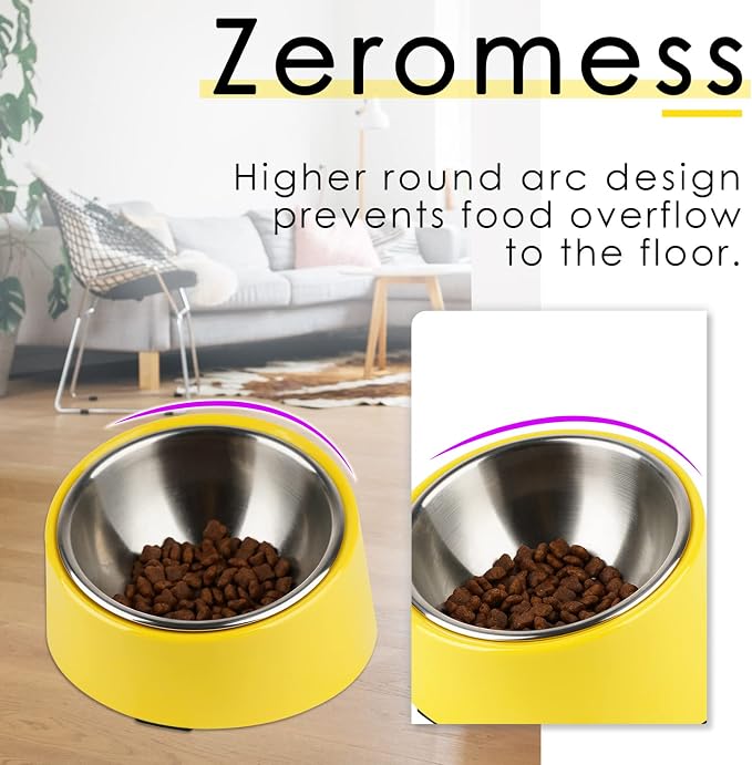 SUPERDESIGN Anti-Vomiting 15° Slanted Pet Bowl, S/0.5 Cup, Yellow | 15° Tilted, Anti-Vomit & Neck Relief, Non-Slip Base, Detachable Stainless Steel Liner, Dishwasher Safe, for Cats & Dogs - Image 7