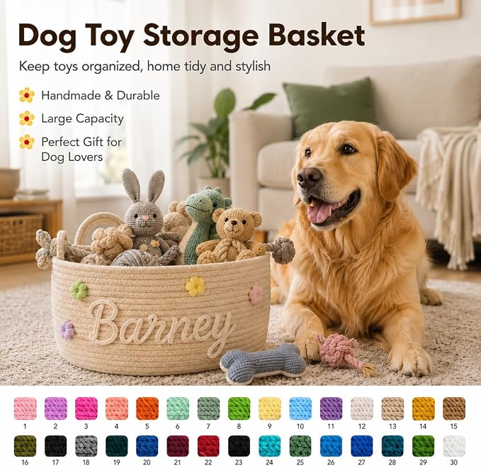 Personalized Dog Toy Basket with Name, Custom Puppy & Kitten Toy Storage Bins, Personalized Cute Handmade Cotton Rope Organizer for Snacks, Pet Supplies, Birthday Gifts Basket for Pets (A1) - Image 7