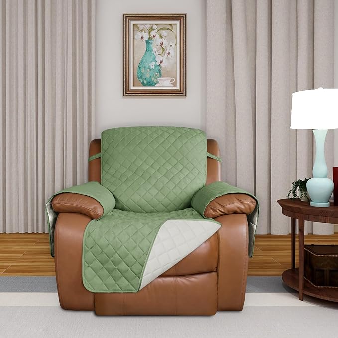 PureFit Reversible Recliner Chair Covers Couch Covers for Dogs, 28 in | Sage Green/Ivory, Water Resistant Couch Protector, Washable Pet Couch Cover with Non Slip and Elastic Straps For Kids - Image 2