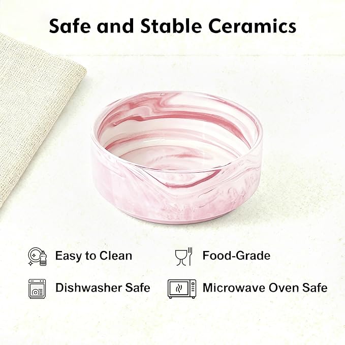 Elevated/Raised Ceramic Dog Bowl with Bamboo Stand,Marble Pattern 6 Inch 3.6 Cups Non Slip Heavy Weighted Single Pet Dish, for Small Medium Breed & Cats,Reduces Neck Strain Marble Pink - Image 5