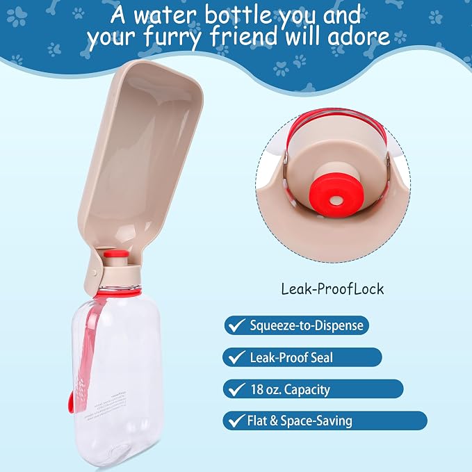 Portable Dog Water Bottle-18 Oz Leak-Proof Red Water Bowl Dispenser for Walk Hiking or Travel - Image 2