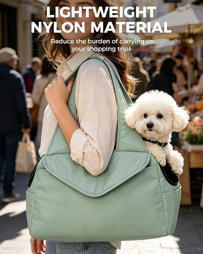Lightweight Dog Purse with Large Pockets for Small Dogs up to 8 lb | Stylish, Soft-Sided Small Dog Carrier with Safety Buckle and Breathable Anti-Scratch Mesh for Travel, Sage Green - Image 7
