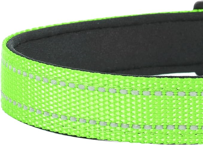 Reflective Dog Collar, Adjustable Soft Neoprene Padded,Green,XL | Breathable Nylon for Extra Large Dogs,Tear-Resistant Webbing,Chafe‑Free on Walks and Hikes,Metal D-Ring,Night Safety - Image 5