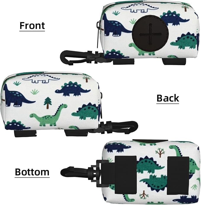 Dog Poop Bag Holder for Leashes - Lightweight Pet Waste Bags Dispenser Doggy Zippered Pouch for Puppy Walking Accessories(Dinosaurs) - Image 2