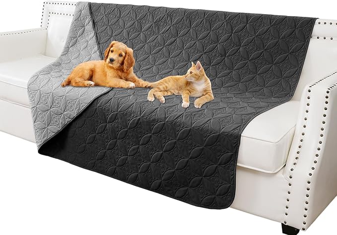 Waterproof Couch Cover for Dogs - Washable Pets Furniture Protector | TPU Leak-Proof Liner, Lightweight & Reversible, Fits Chair, Sofa, Bed, 52" x 82" , Black/Darkgrey by TuffeelHome