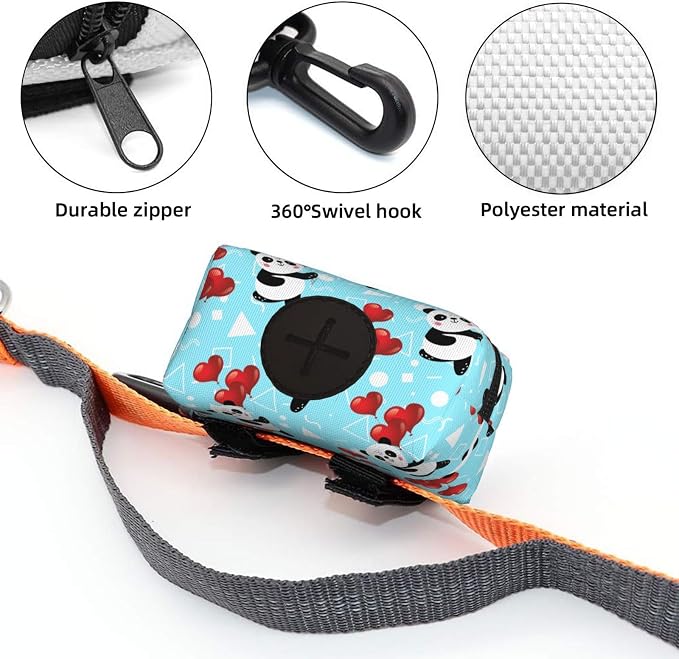 Dog Poop Bag Holder for Leashes - Lightweight Pet Waste Bags Dispenser Doggy Zippered Pouch for Puppy Walking Accessories(Panda) - Image 4