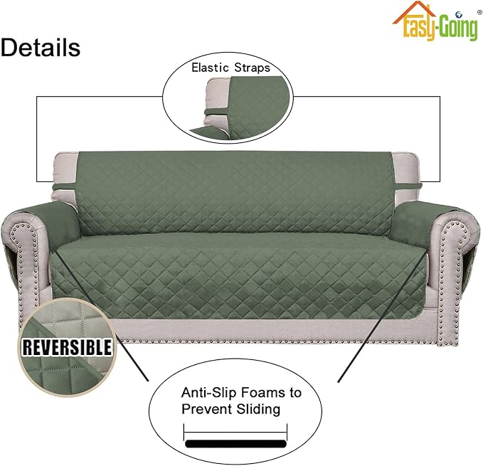 Easy-Going Reversible Couch Cover, Oversized Chair, Greyish Green/Beige | Machine Washable Slipcover For Dogs, Water Resistant Furniture Mat For Living Room, Non-Slip Sofa Cover, Pet Friendly - Image 3