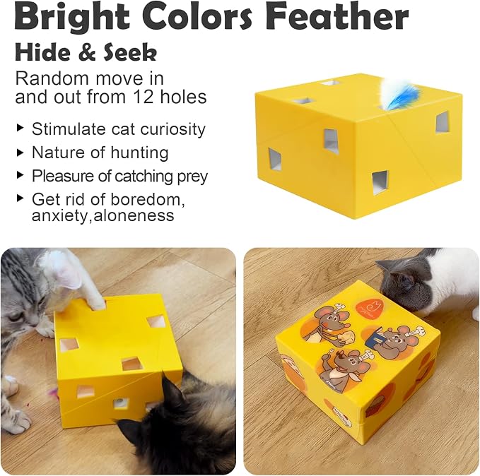 Migipaws MigiBox Cat Toy with PopSkin, Interactive Kitten Toy for Indoor Cats, Automatic Pop Out Feathers from 12 Holes Randomly, Pounce Mystery Under Cover to Stimulate Bored Furry, Rechargable - Image 5