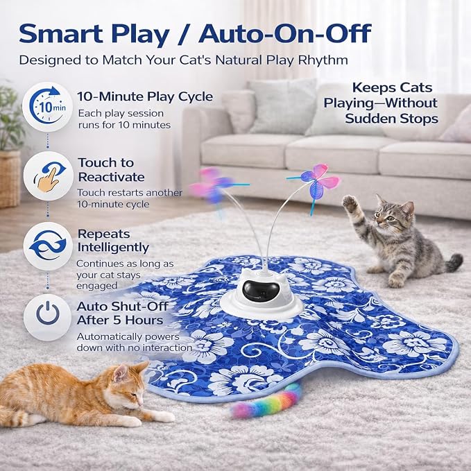 Interactive Cat Toy for Indoor Cats, Rechargeable 3-in-1 Hide and Seek Cat Toy with Spinning Butterfly & Plush Tail, Ultra-Quiet Touch Activated Self Play Cat Exercise Toy for Adult Kittens (Teal) | Touch Activated, Spinning Butterfly, Plush Tail, Ultr... - Image 2