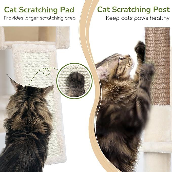 Globlazer Heavy Duty Cat Tree Tower, 70inch Sturdy Cat Tree for Indoor Cats Sturdy Large Cat Tower with Scratching Post and Scratching Board, Hammock, Cat Condo for Adult Cats Kittens, F70 Pro, Beige - Image 5