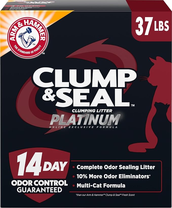 ARM & HAMMER Clump & Seal Platinum Clumping Cat Litter, Online Only, 37 Lbs | Clumping Litter, Rock-Hard Clumps, Baking Soda Odor Eliminators, 14-Day Odor Control by ARMHAMMER