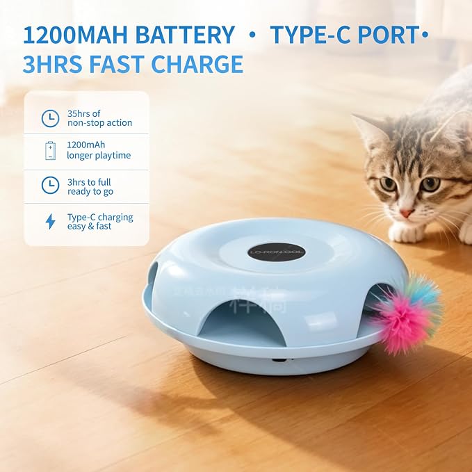 Interactive Whack-a-Mole Cat Toy — Automatic Mushroom Feather Pop-Up Play Toy for Cats, Cognitive Stimulation & Exercise, Durable Pet Entertaining Game (Blue) - Image 3