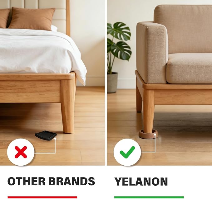 Yelanon Furniture Coasters - 8 Pcs 2”Round Furniture Caster Cups - Non Slip Pads Hardwood Floors Non Skid Grippers Rubber Furniture Feet - Anti Slide Floor Protector for Bed Couch Stoppers Black - Image 2