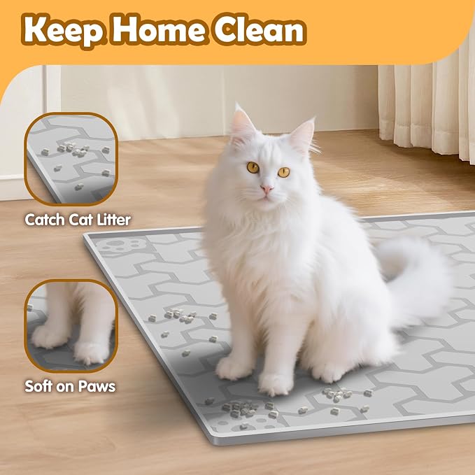Silicone Cat Litter Mat, Large 34"x22", Foldable and Easy to Clean, Waterproof, Leak-Proof, and Urine-Proof, Protects Floors, Suitable for Indoor Litter Box Mats.(Gray) - Image 2