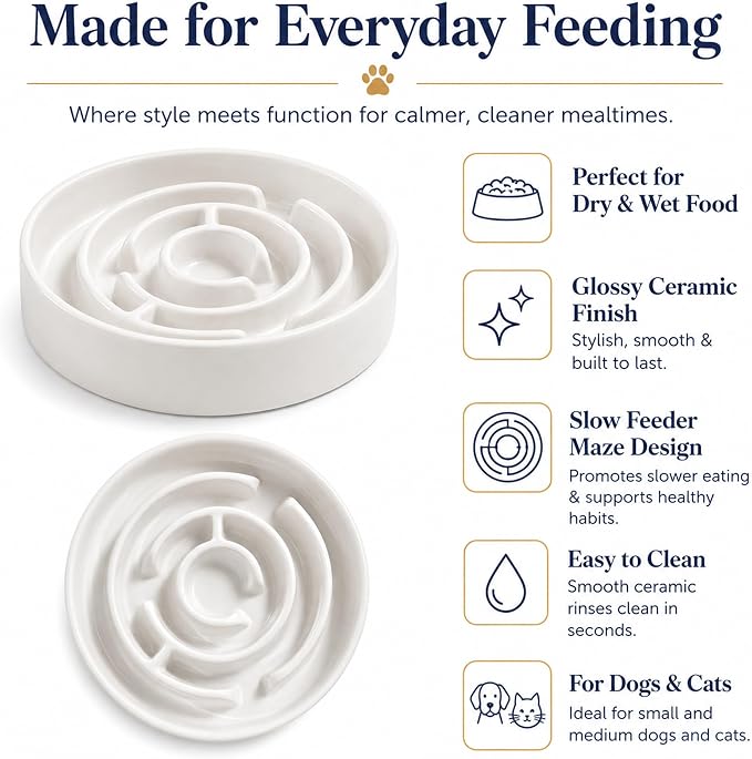 Ceramic Slow Feeder Dog Bowl 1.5 Cup Puzzle Dish for Small Medium Dogs | Glazed ceramic maze bowl with 1.5-cup capacity for dry or wet food, sized for small and medium dogs - Image 7