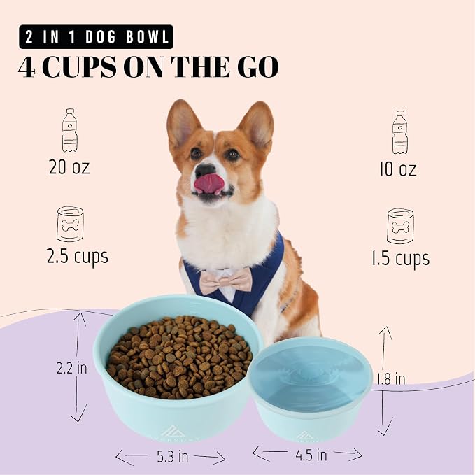 AVERYDAY 30 Oz Travel Dog Bowls with Lids, 2-in-1 Portable Pet Bowls for Food and Water, Leakproof Travel Dog Food & Water Bowl for Outdoor, Camping, Travel Dog Feeding Bowl, Daycare Pet Bowls - Image 2