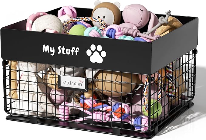 qeerable Dog Toy Basket - Metal Large Dog Toy Box for Small Dog - Dog Toy Storage Bin for Pet - Personalized Large Dog Toy Basket for Puppy and Pet- Dog Toy Organizer Holder Boxes for Living Room by qeerable