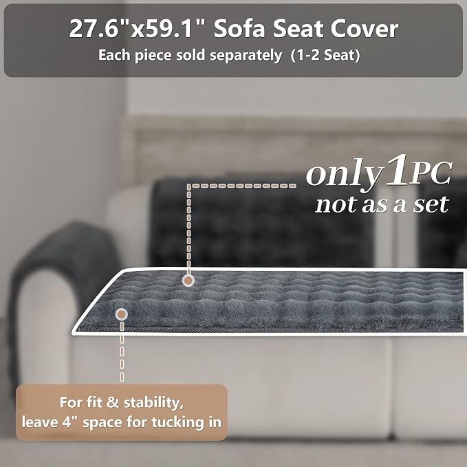 Faux Fur Couch Cover for Dogs, L Shaped Sofa Cover for Pets. | 27"x56",Dark Grey,L Shaped,Washable,Non-Slip,Furniture Protector,No Linting,Pet Friendly,Living Room. - Image 2