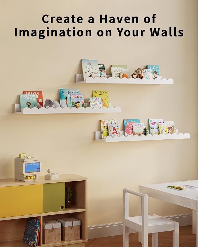 G&W Gruwald Nursery Book Shelves, Set of 3, Nursery Decor for Baby and Toddler, Scalloped Shelves, Book Shelf for Kids Rooms, Wall Book Shelf for Bedroom Kids, Floating Shelf for Wall - Image 4