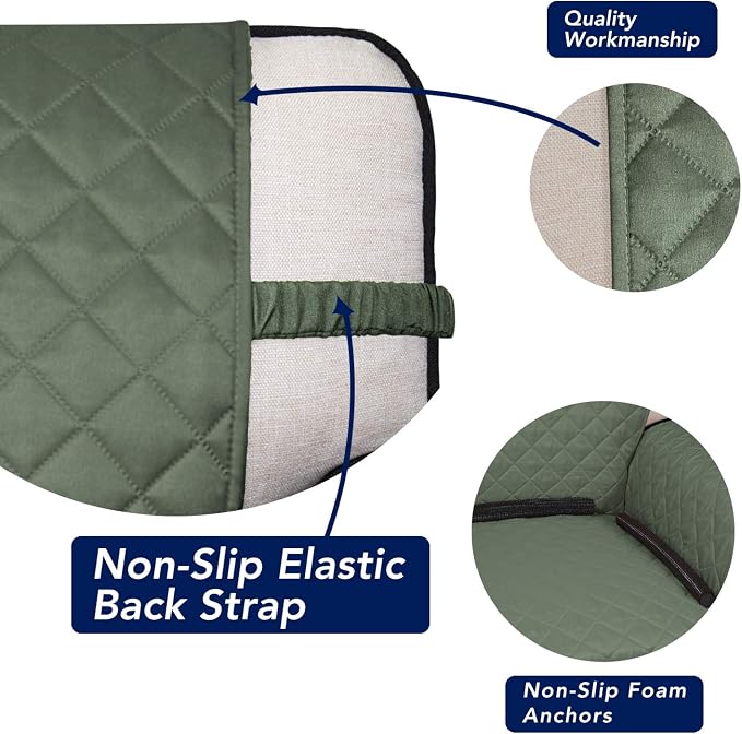 PureFit Reversible Chair Sofa Cover Dog Couch Covers for Sofa, 25.5 in | Greyish Green/Beige, Water Resistant Couch Protector, Washable Pet Couch Cover with Non Slip and Elastic Straps For Kids - Image 3