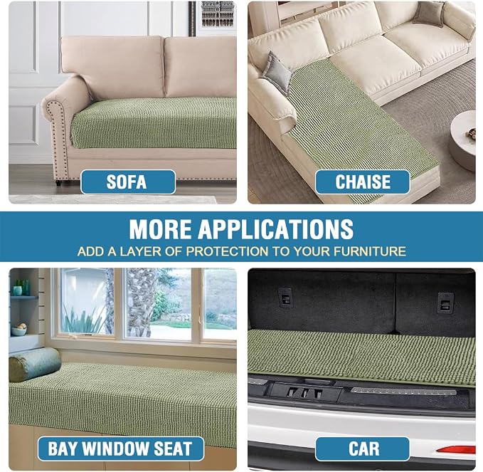 H.VERSAILTEX Plush Chenille Dog Bed Cover Thick Soft Sofa Cover for 3 Cushion Couch Anti Slip Couch Cover Furniture Protector for Dog, Pet, Cat (35" x 74", Sage) - Image 6