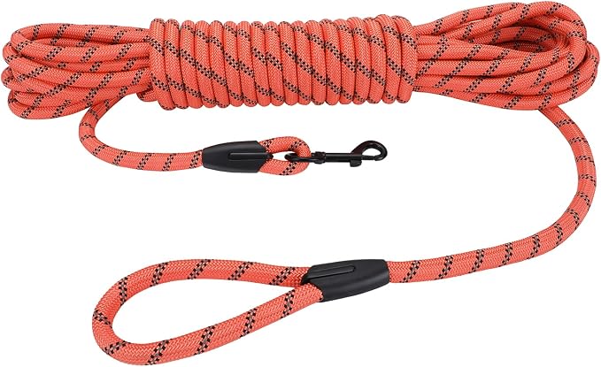 Long Dog Leash for Training 30Ft-Reflective Nylon Rope with Swivel Hook-Recall Agility Lead for Large Small Medium Dogs Outside Walking Hiking-Orange Diam 1/2" by HiKiss