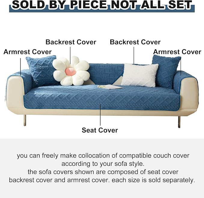 vctops Geometric Jacquard Plush Sofa Couch Covers Farmhouse Neutral Non Slip Sectional Couch Cover Soft Warm Sofa Slipcover for Dogs, Children, Pets Furniture Protector (Dark Blue B,28"x47") - Image 2