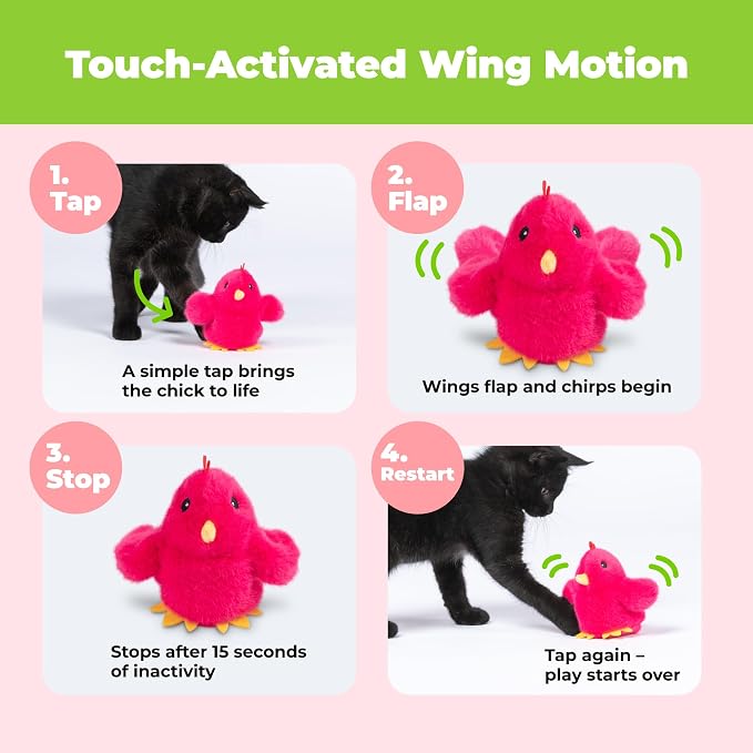 Best Pet Supplies Catify Interactive Flapping Cat Toy - Chick, Fuchsia | Catnip Infused, Motion Activated Wings, Realistic chirps, Soft, Rechargeable, For Indoor Kittens & Cats, Independent Play - Image 2