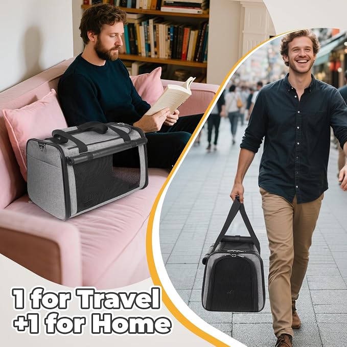 YUDODO 2 Packs 25 lbs Soft Sided Pet Carrier for Large Cat & Small Dog | Airline Approved, Lightproof Breathable Design, Side Pockets, Durable Mesh, Foldable and Portable, Grey*2 - Image 7