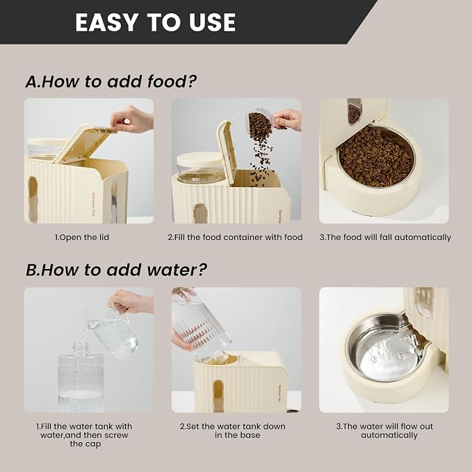 Gardner Pet Gravity Automatic 2-in-1 Pet Feeder, 0.8 Gallons*2 Cat Feeder and Water Dispenser Set, 100% BPA-Free Feeder and Stainless Steel Water Dispenser for Dogs, Cats, Rabbits, Puppies (Beige) - Image 6