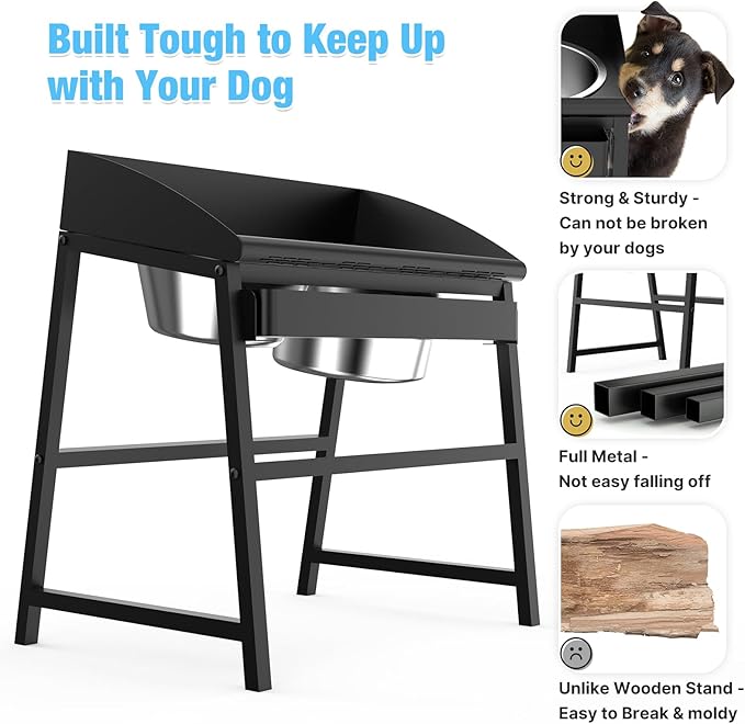 Bobbie & Laxi 15" Tilted Elevated Dog Bowl, Large Breeds Non-Spill Design | Raised Dog Bowl with Stand; Stainless Steel Food&Water Bowl Set with Splash Guard; Easy Clean for Indoor Dry-Use Areas - Image 5