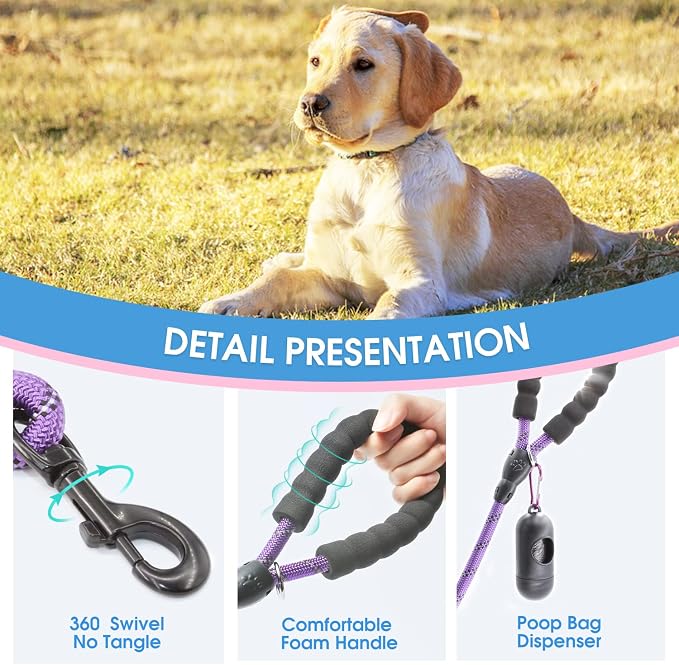 2/4/5/6 FT Dog Leash with Comfortable Padded Handle and Highly Reflective Threads for Small Medium and Large Dogs (4FT-1/2'', Purple) - Image 3