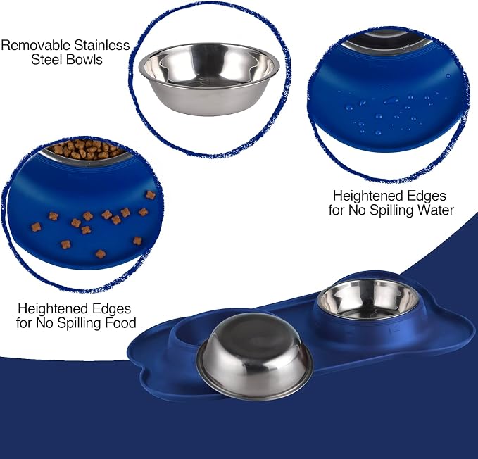 Dog Bowls 2 Stainless Steel Bowl for Pet Water and Food Feeder with Non Spill Skid Resistant Silicone Mat for Pets Puppy Small Medium Cats Dogs - Image 3