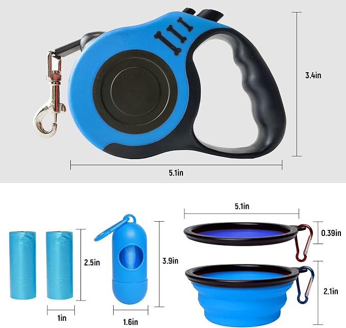 Retractable Dog Leash Automatic Telescopic Tractor Dog Tape | Pet Tape 10/16 FT Durable and Convenient, with Folding Bowl, Dispenser, Rubbish Bags, Suitable for Small and Medium Dogs - Image 2